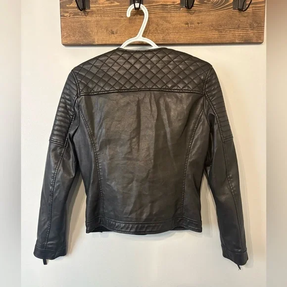 Topshop Women's Black Leather Biker Jacket size Small - Picture 6 of 10
